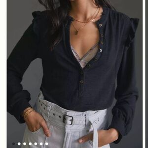 NWT Anthropologie Pilcro Femme Henley Blouse Size L NEW